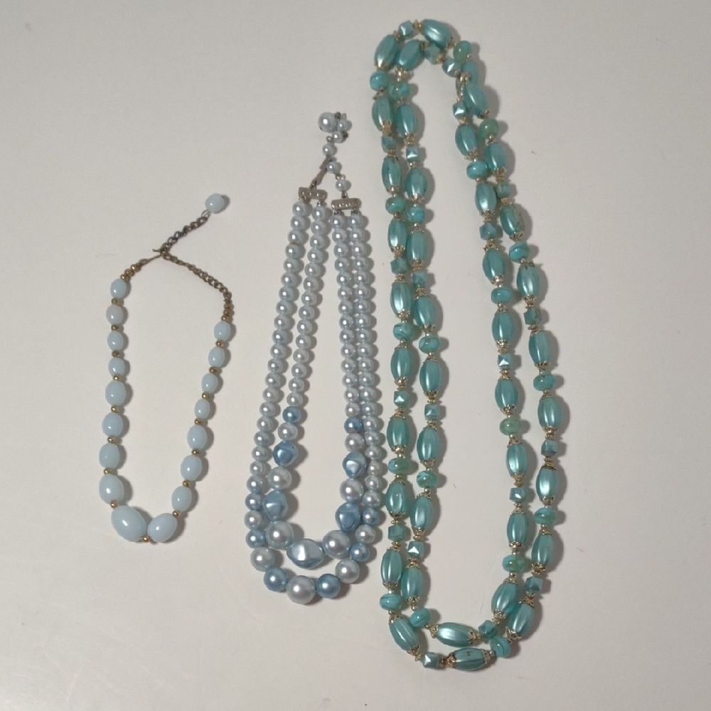Blue and Gold Beaded Necklace Set